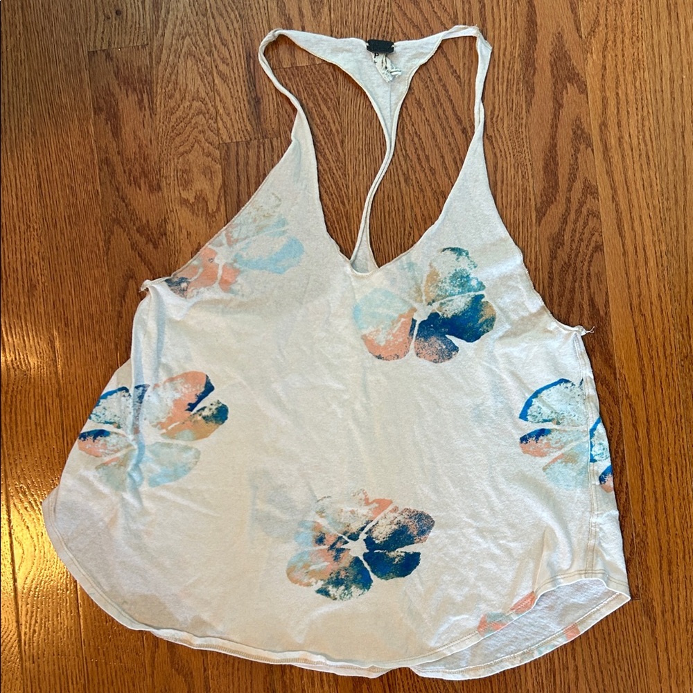 We The Free White Tank Top with Blue and Peach Floral